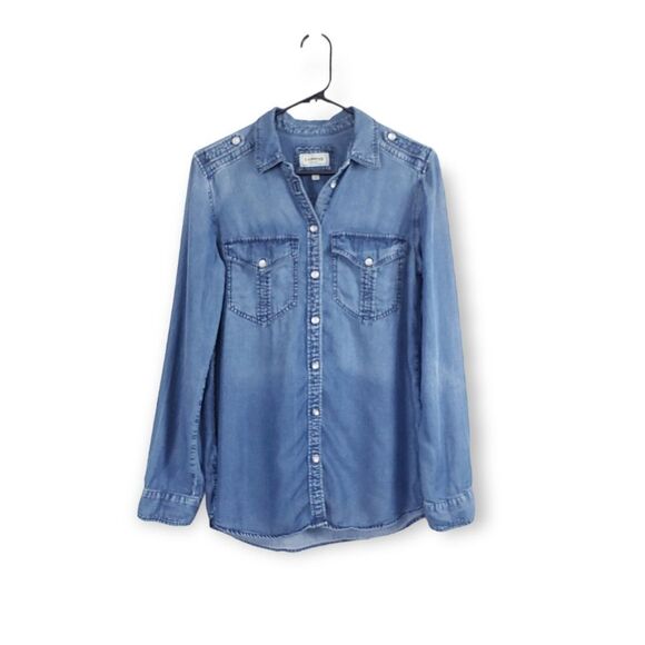 Express Boyfriend Chambray Button Down Top - Picture 1 of 8